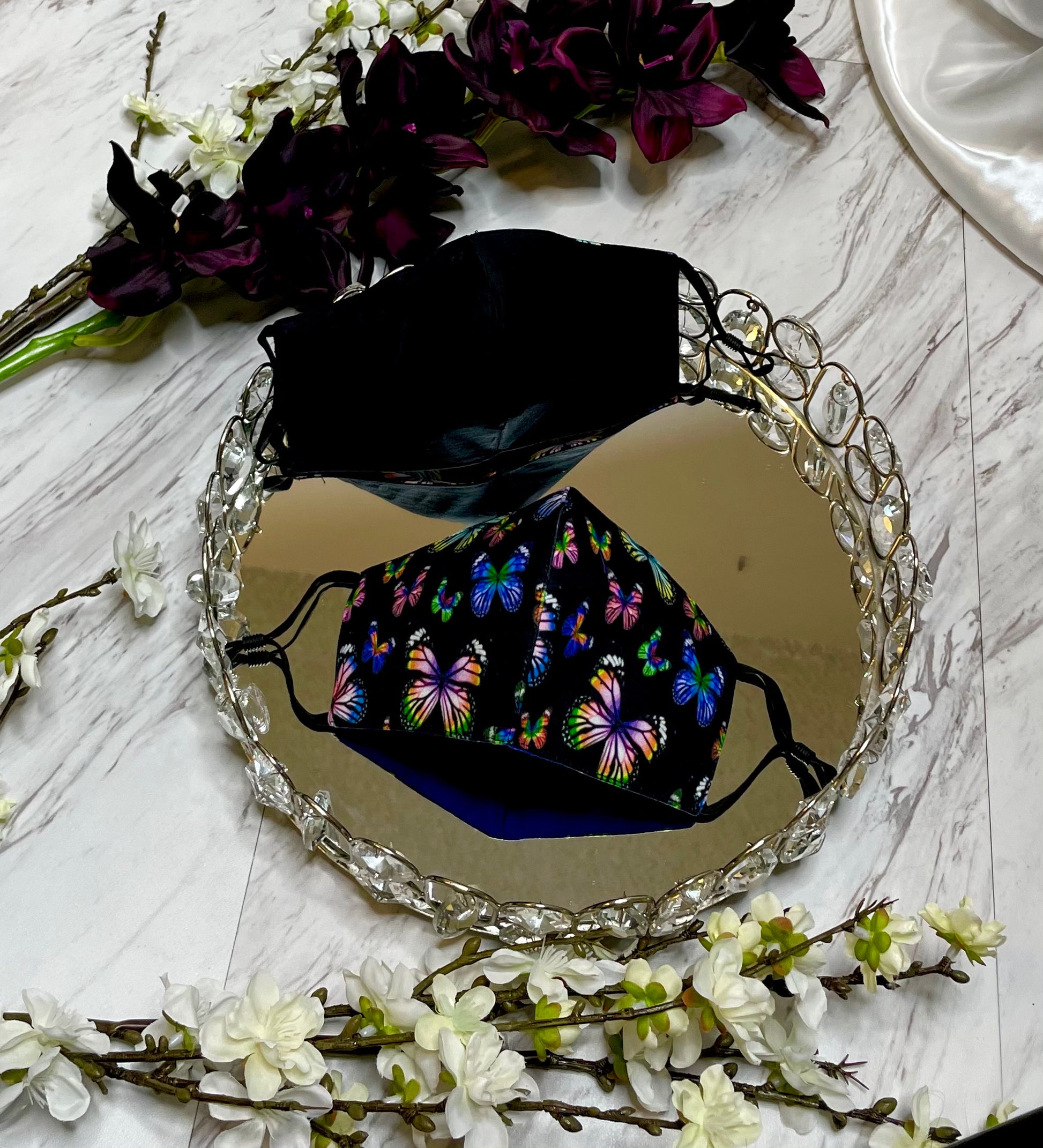 Butterflies Face Mask - Black on Black