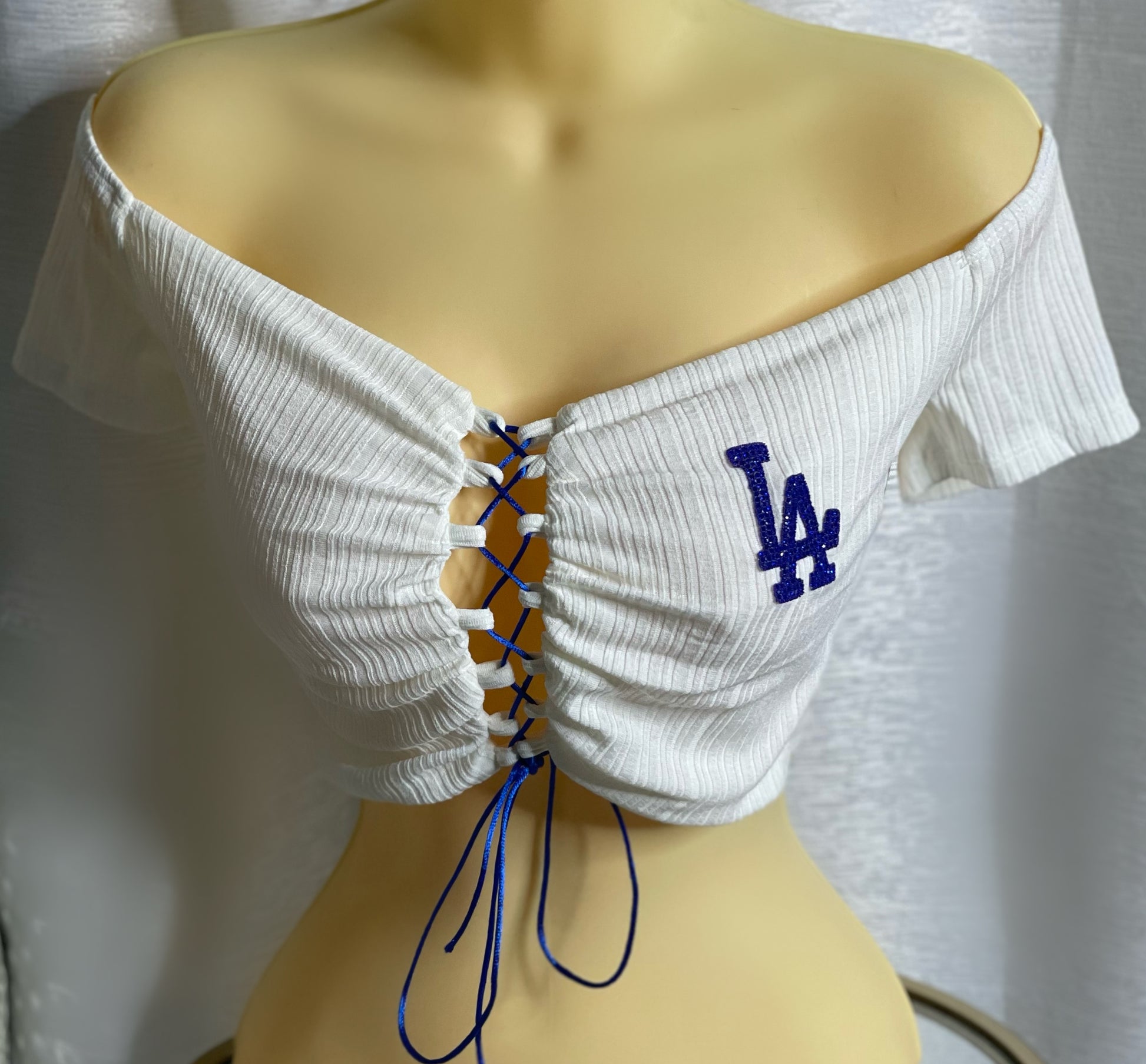 Dodgerette Crop Top - White & Blue