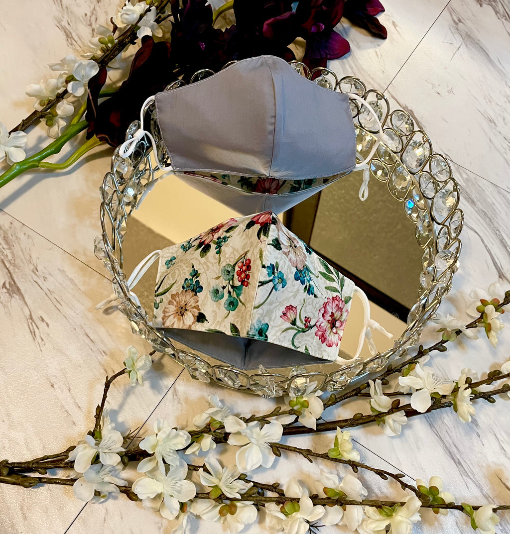 Beige Floral Face Mask