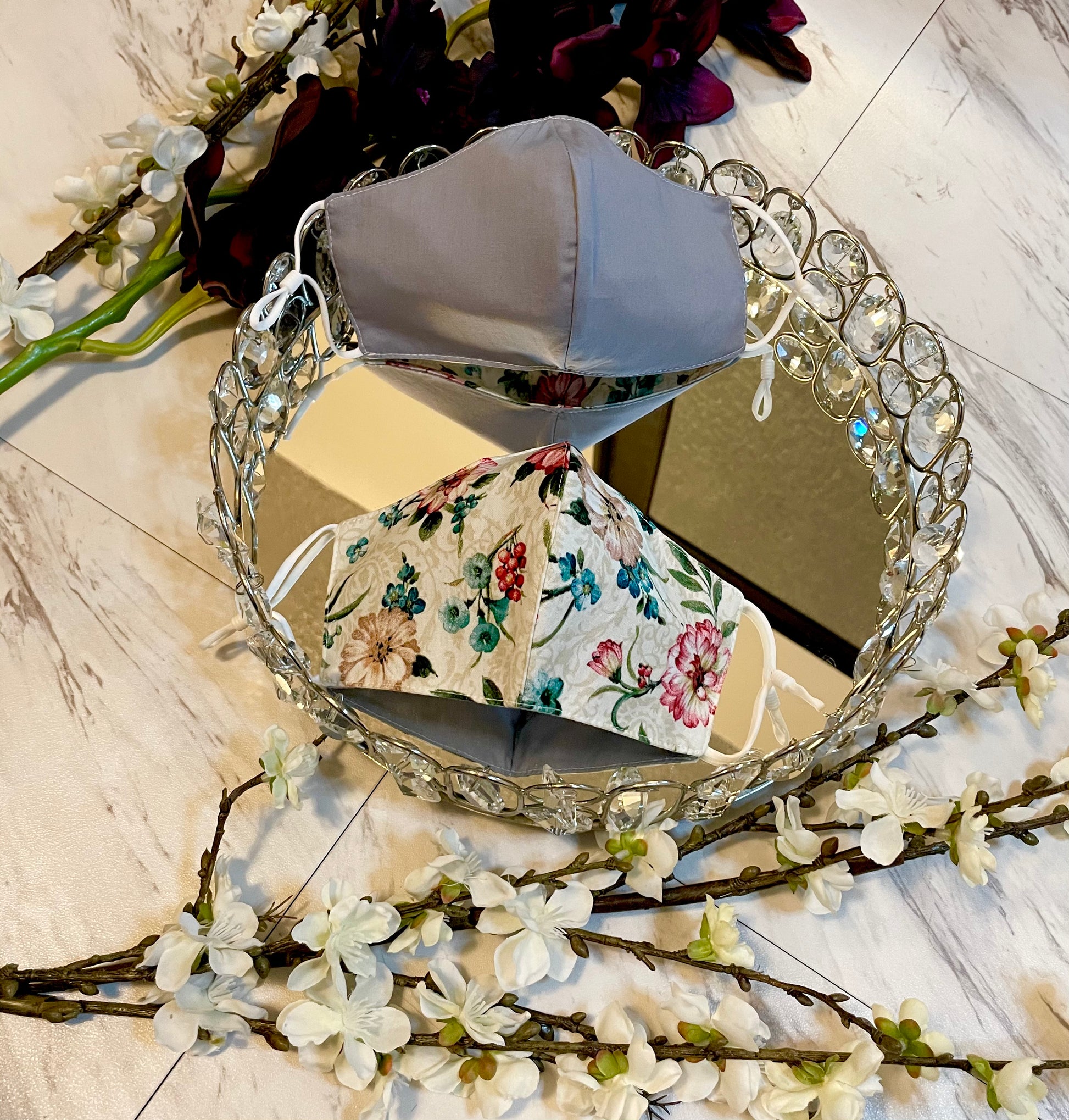 Beige Floral Face Mask