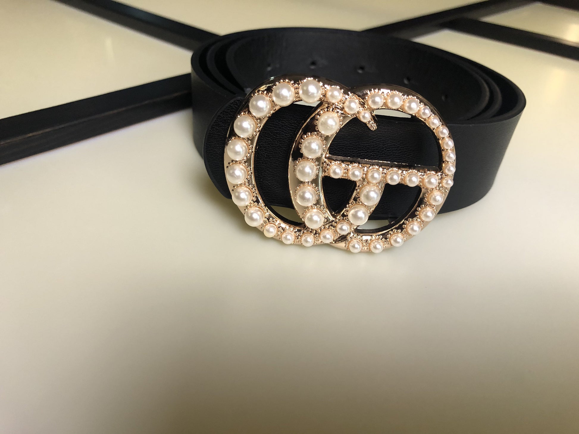 GG Drip Pearl Jean Belt - Black - Hot L.A. Fashion 