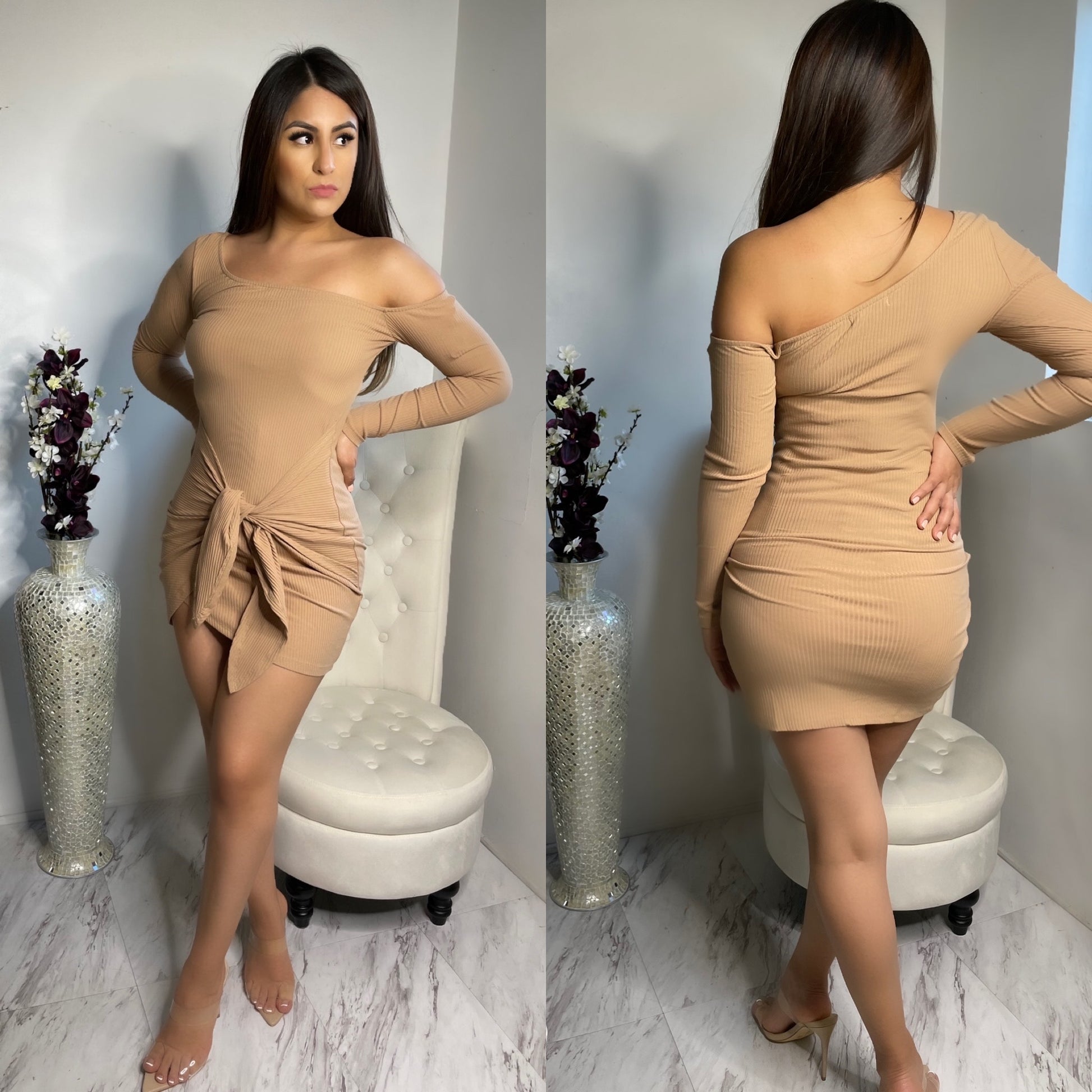 Emily Mini Wrap Dress - Nude