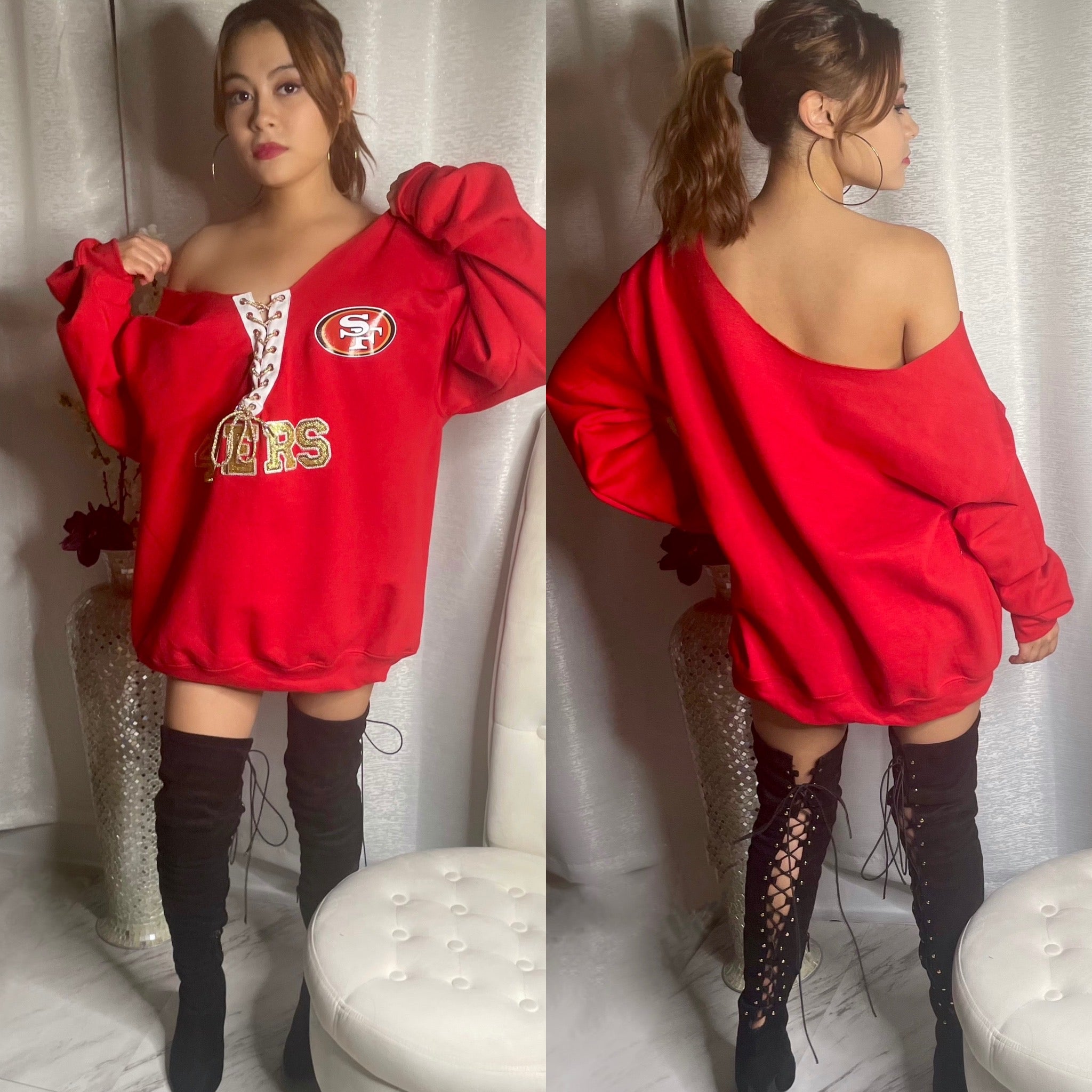 Lids San Francisco 49ers STAUD Women's Shoko Knit Button-Up Sweater Dress -  Gold/Scarlet