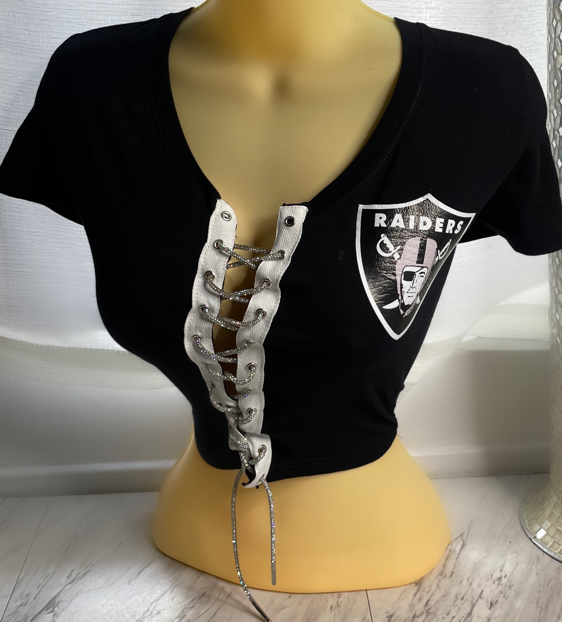 Raiders Crop Top with Rhinestone Cord